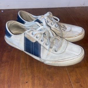 Blue and white converse